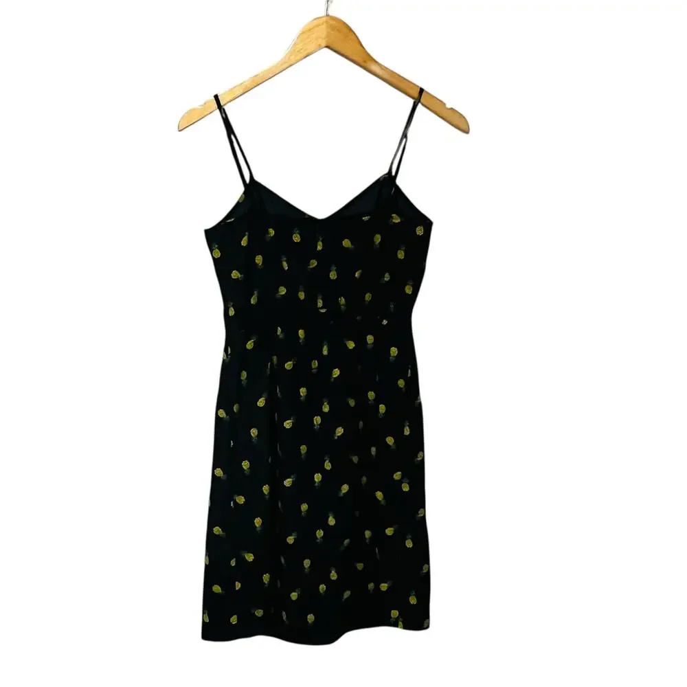 J. Crew Pineapple Print SpageStraos Satin Dress Size 00 Black Gold - Picture 3 of 10